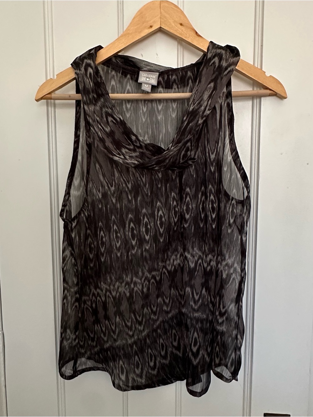 Converse Black Sheer Patterned Cowl Neck Camisole